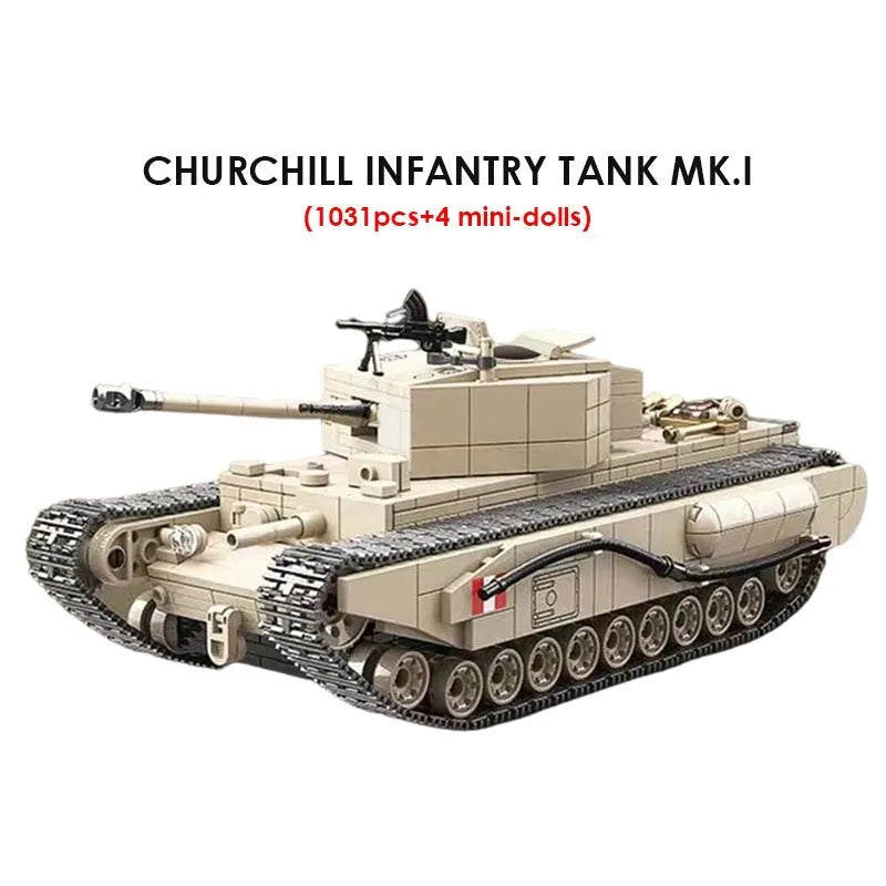 Building Blocks MOC Military WW2 Churchill Infantry UK Tank Bricks Kids Toy - 2