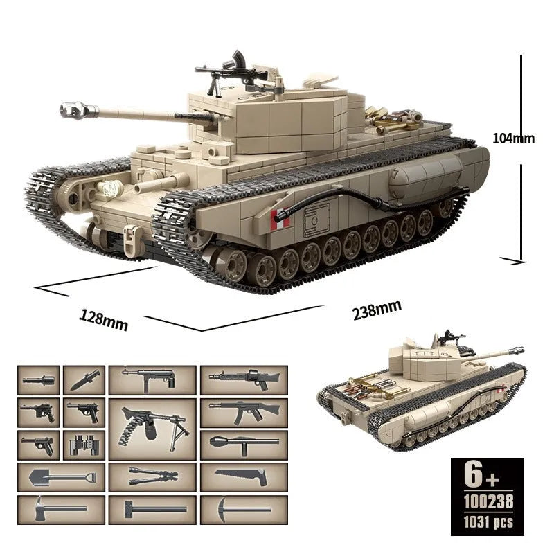Building Blocks MOC Military WW2 Churchill Infantry UK Tank Bricks Kids Toy - 10