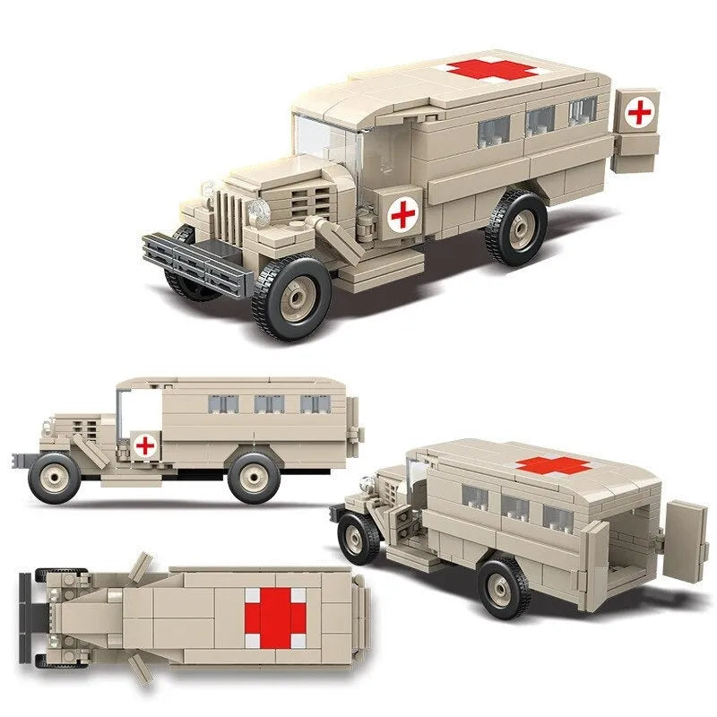 Building Blocks MOC Military WW2 GAZ-55 Ambulance Vehicle Bricks Kids Toys - 1