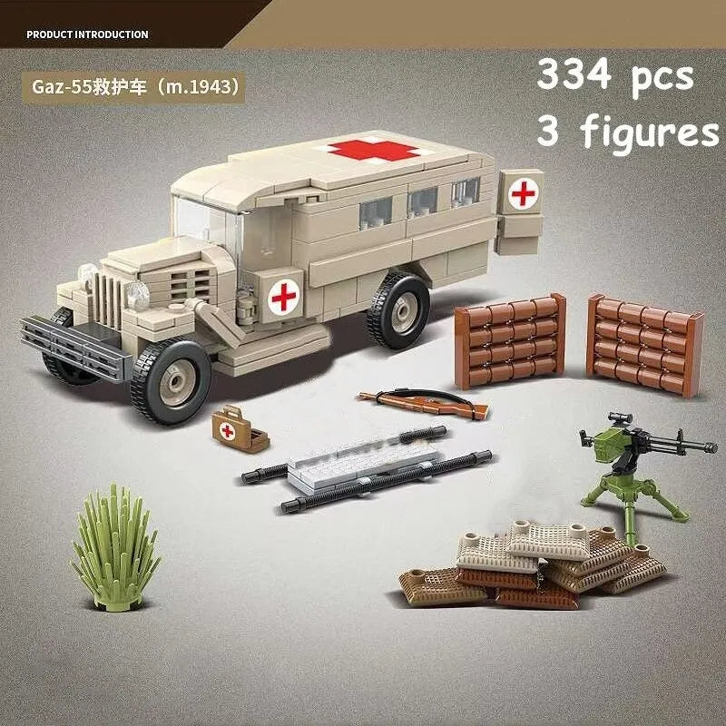 Building Blocks MOC Military WW2 GAZ-55 Ambulance Vehicle Bricks Kids Toys - 6