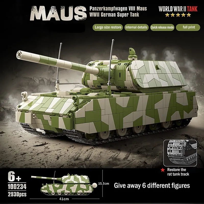 Building Blocks Military MOC WW2 German Heavy Main Battle Tank Bricks Toys - 2