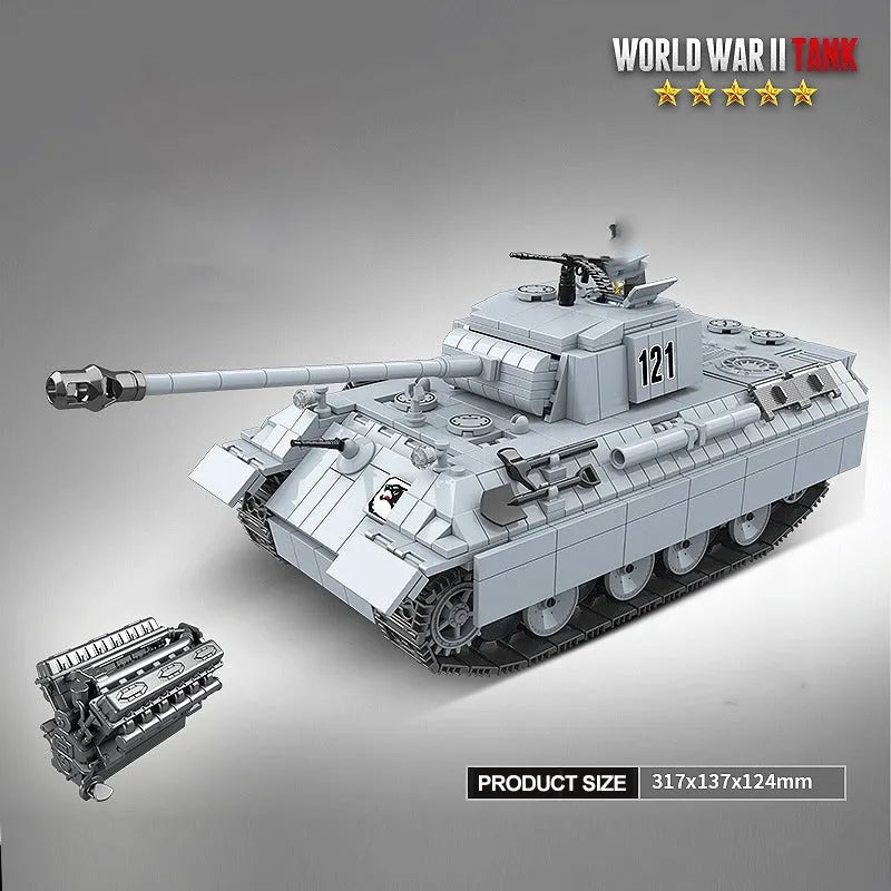 Building Blocks MOC Military WW2 German Panther Tank Bricks Toy - 8