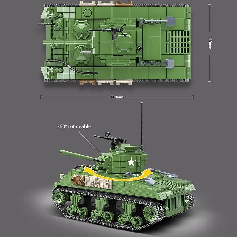 Building Blocks MOC Military WW2 M4A1 US Army Sherman Tank Bricks Toy - 9