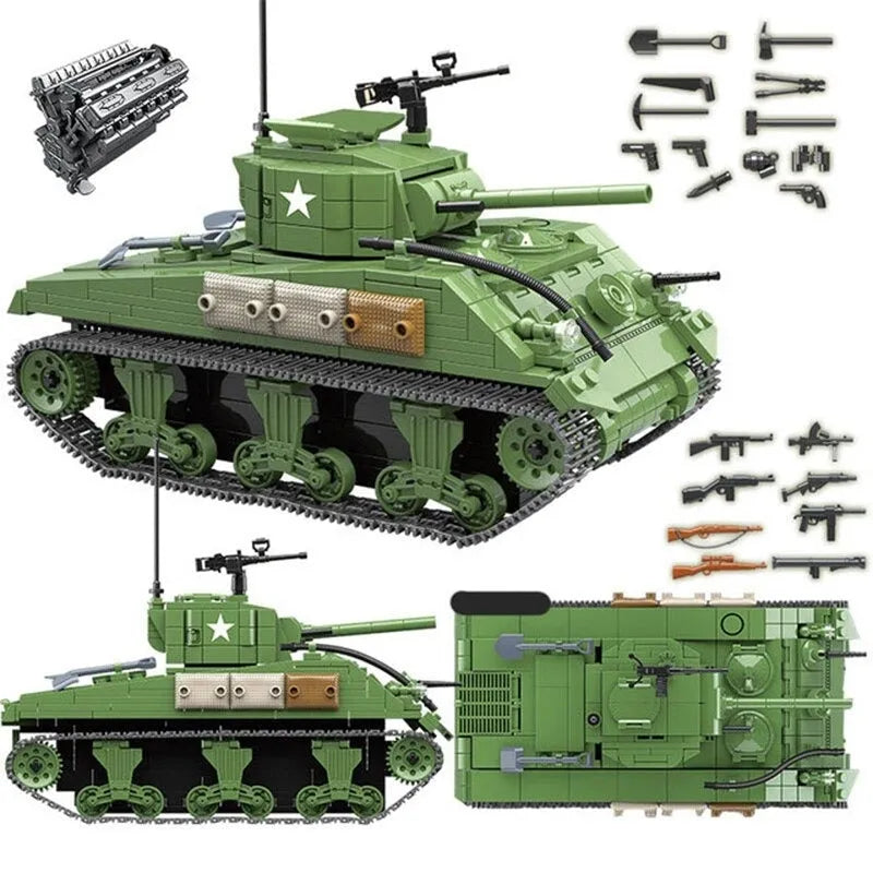 Building Blocks MOC Military WW2 M4A1 US Army Sherman Tank Bricks Toy - 5