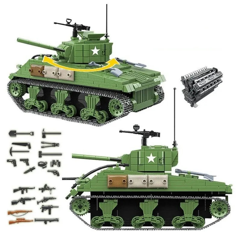 Building Blocks MOC Military WW2 M4A1 US Army Sherman Tank Bricks Toy - 3