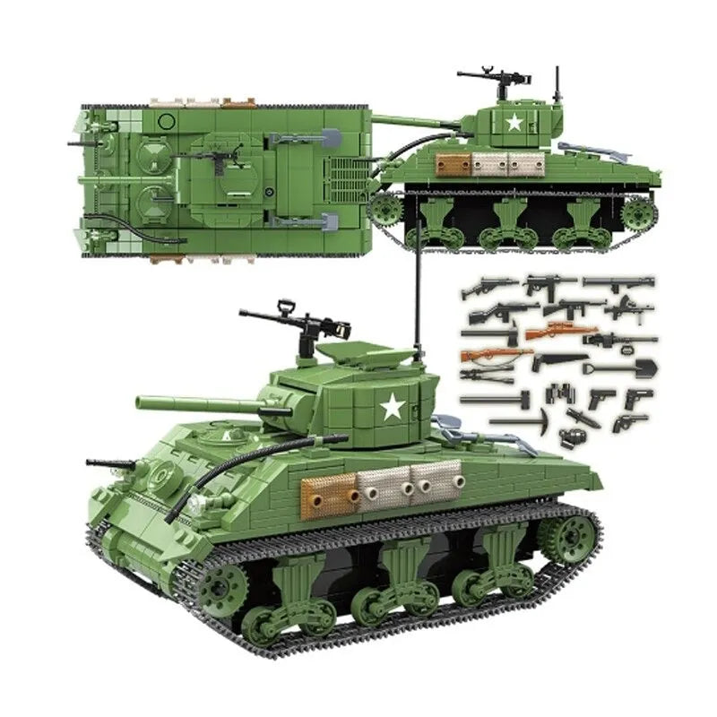 Building Blocks MOC Military WW2 M4A1 US Army Sherman Tank Bricks Toy Construction Set Toys - 1