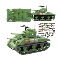 Thumbnail for Building Blocks MOC Military WW2 M4A1 US Army Sherman Tank Bricks Toy Construction Set Toys - 1