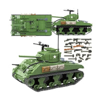 Thumbnail for Building Blocks MOC Military WW2 M4A1 US Army Sherman Tank Bricks Toy - 1