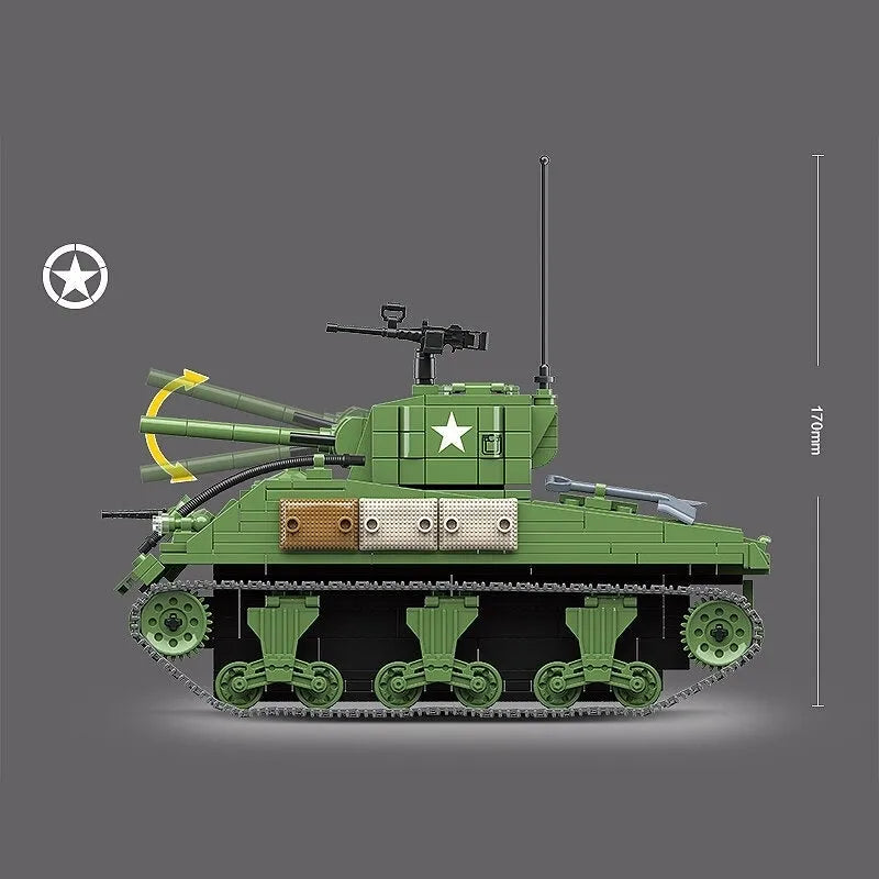 Building Blocks MOC Military WW2 M4A1 US Army Sherman Tank Bricks Toy - 8