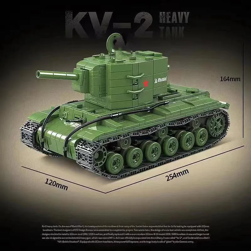 Building Blocks Military WW2 Soviet Army KV-2 Heavy Tank Bricks Toy Construction Set Toys - 5
