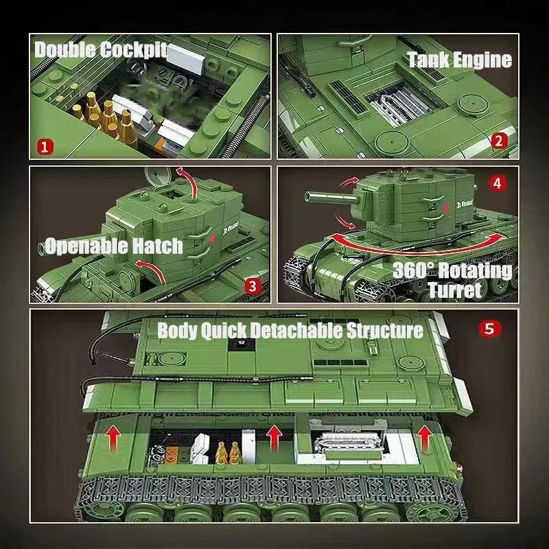 Building Blocks Military WW2 Soviet Army KV - 2 Heavy Tank Bricks Toy - 6