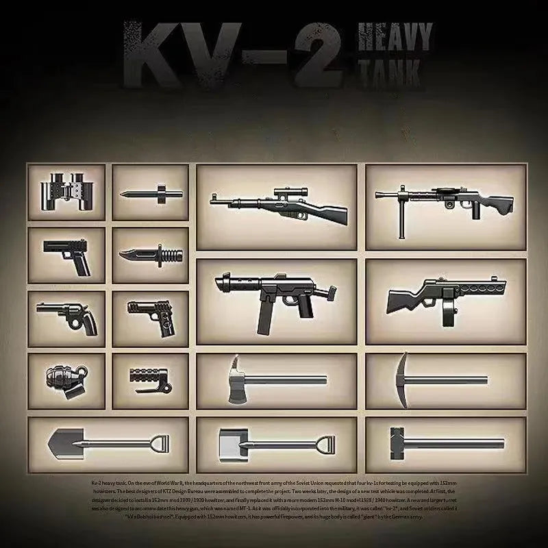 Building Blocks Military WW2 Soviet Army KV-2 Heavy Tank Bricks Toy Construction Set Toys - 7