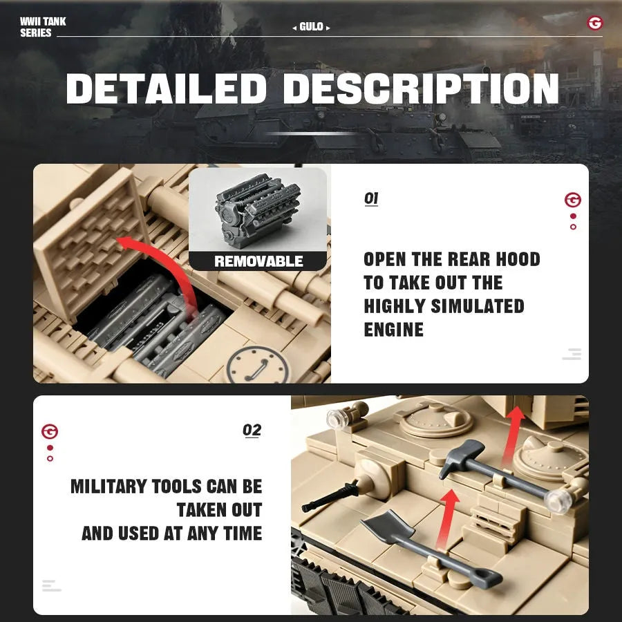 Building Blocks MOC Military WW2 Tank 131 Tiger Heavy Bricks Toy - 10