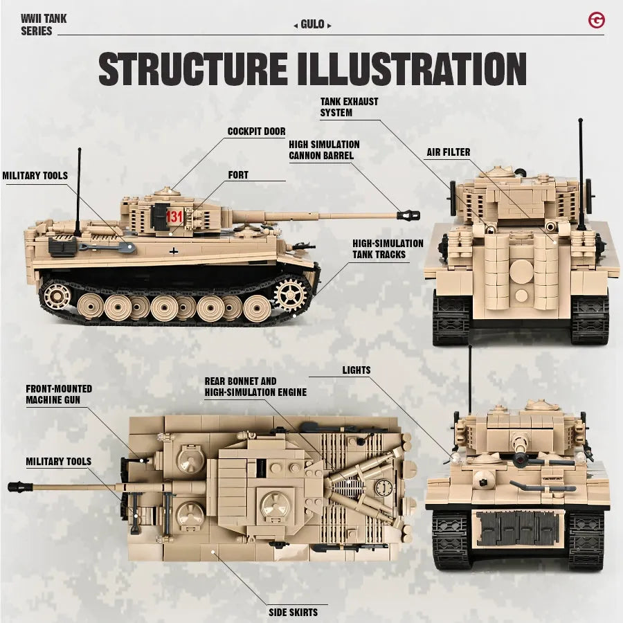 Building Blocks MOC Military WW2 Tank 131 Tiger Heavy Bricks Toy - 5