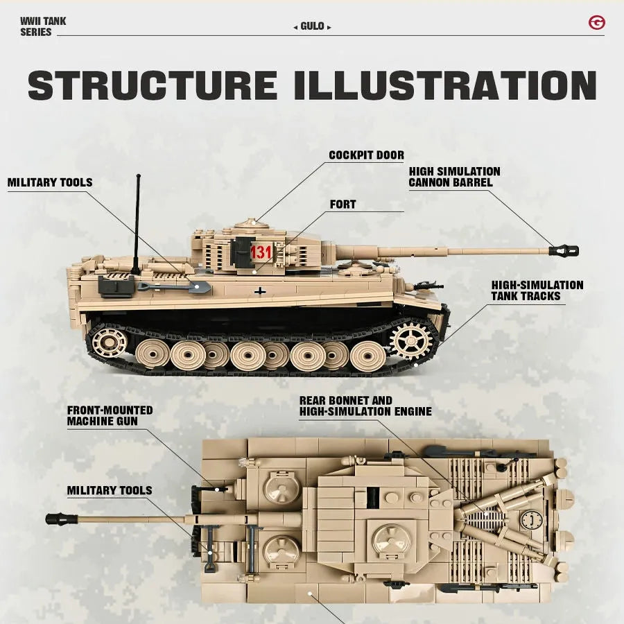 Building Blocks MOC Military WW2 Tank 131 Tiger Heavy Bricks Toy - 9