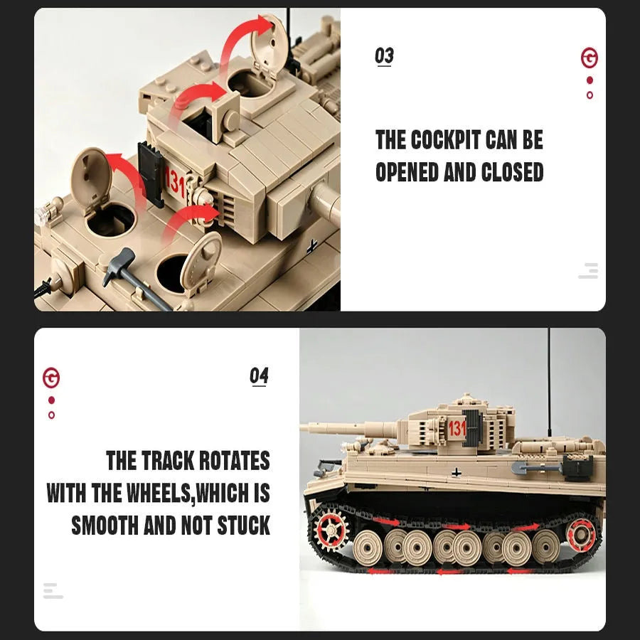Building Blocks MOC Military WW2 Tank 131 Tiger Heavy Bricks Toy - 11