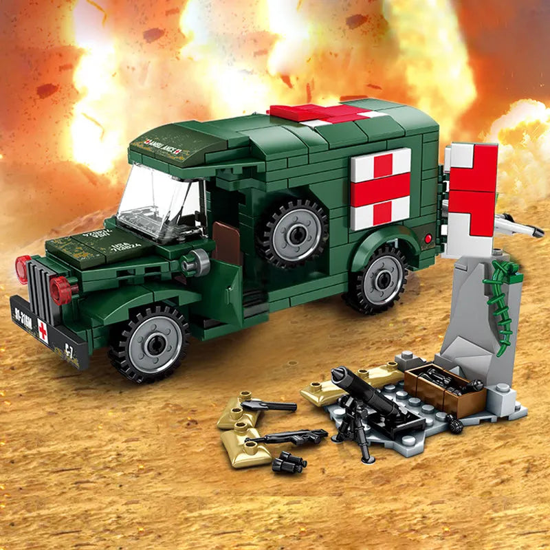 Building Blocks Military WW2 US Army Ambulance Car Bricks Toy - 2