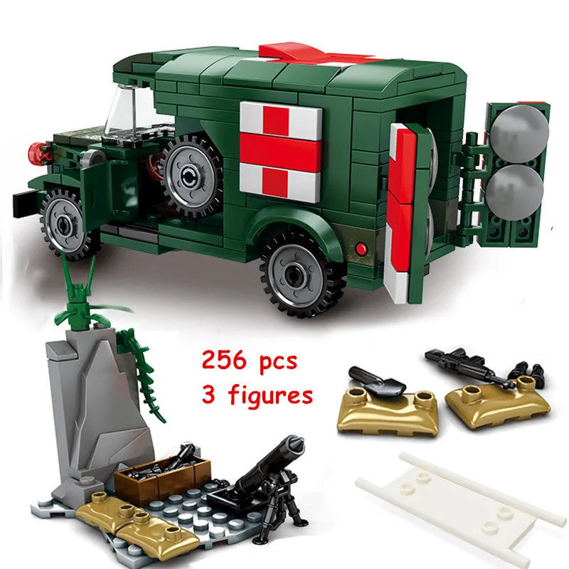 Building Blocks Military WW2 US Army Ambulance Car Bricks Toy Construction Set Toys - 4