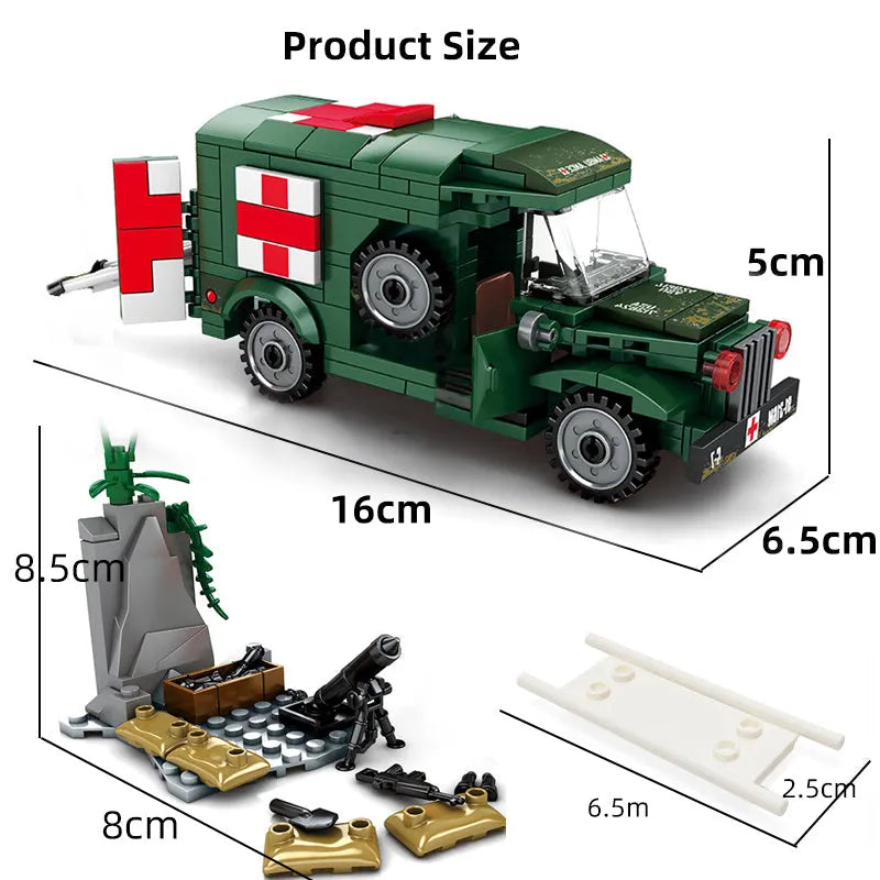 Building Blocks Military WW2 US Army Ambulance Car Bricks Toy - 3