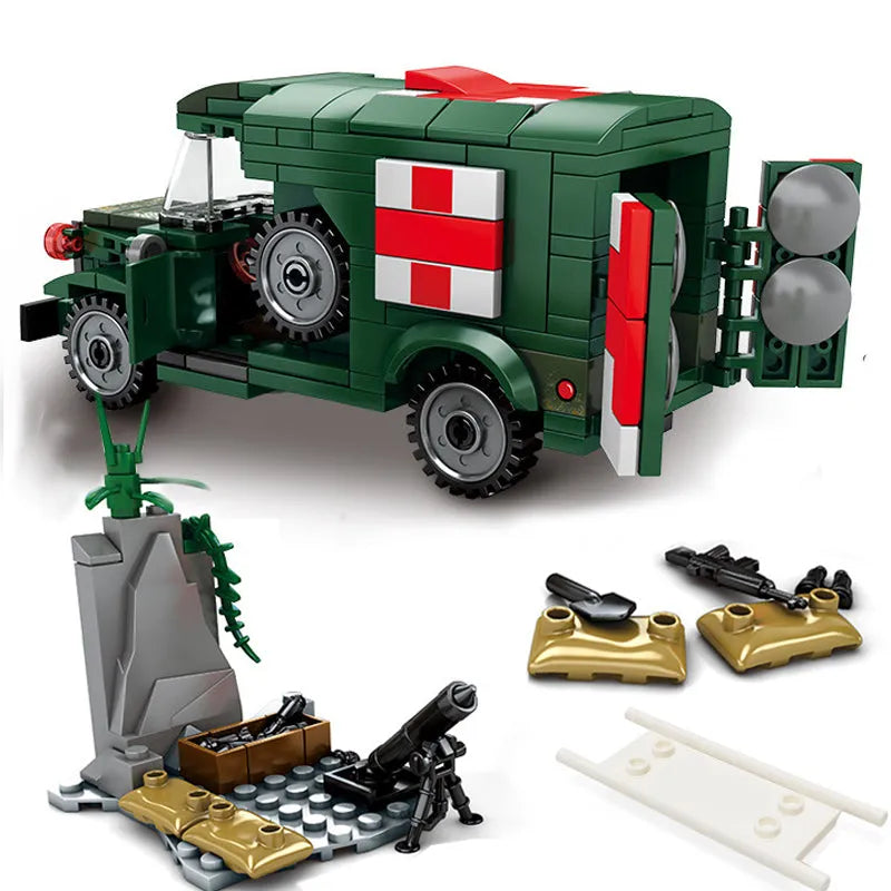 Building Blocks Military WW2 US Army Ambulance Car Bricks Toy - 1