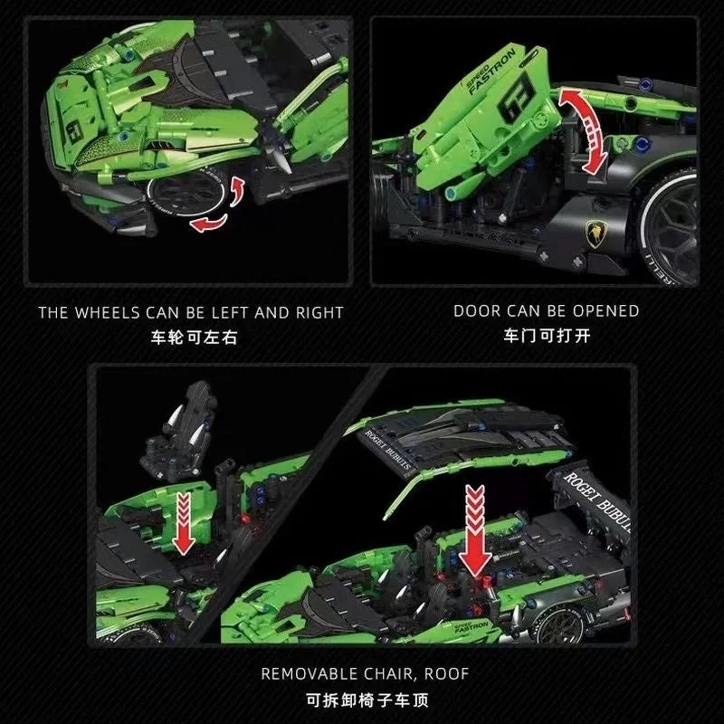 Building Blocks MOC Motorized RC Lambo Concept Roadster Bricks Toy C019 - 3