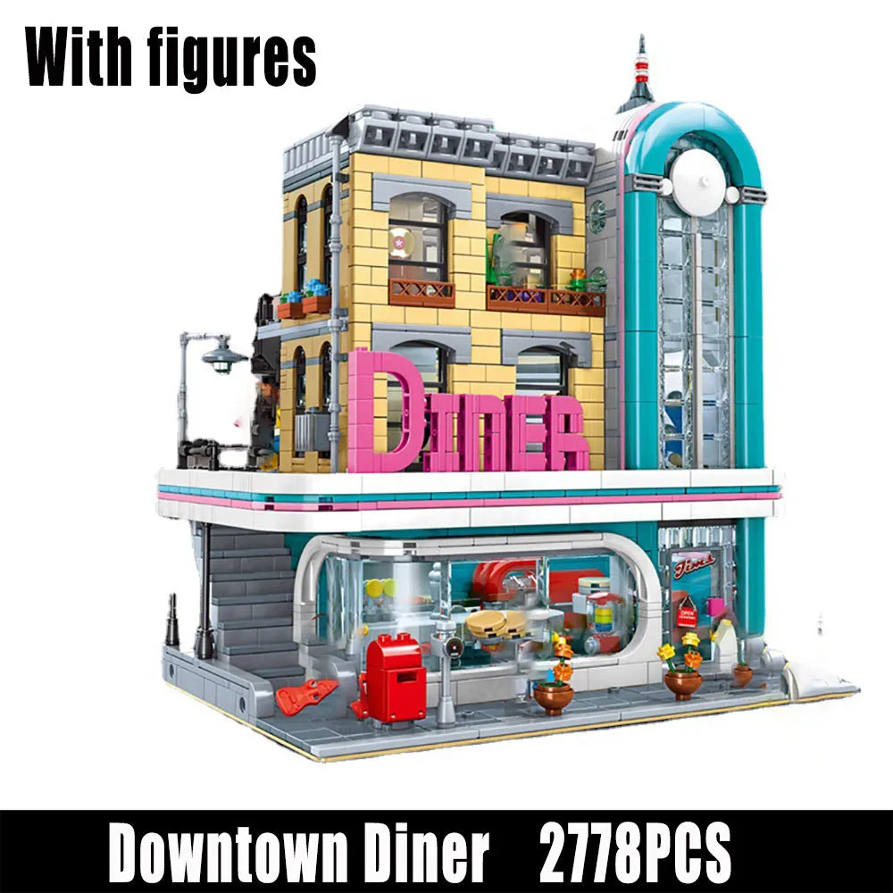 Building Blocks MOC Street Expert City Downtown Diner Bricks Toy 15037 - 1