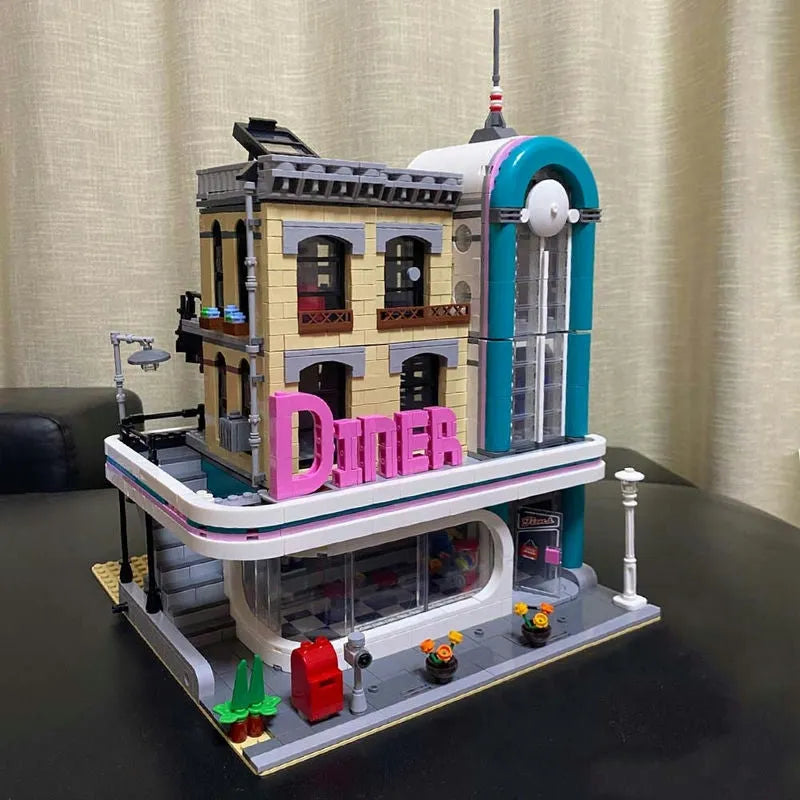 Building Blocks MOC Street Expert City Downtown Diner Bricks Toy 15037 - 11