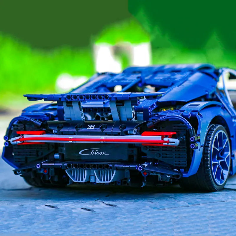 Blue LEGO Technic Bugatti Chiron Racing Car model from Tech MOC Bricks Toys