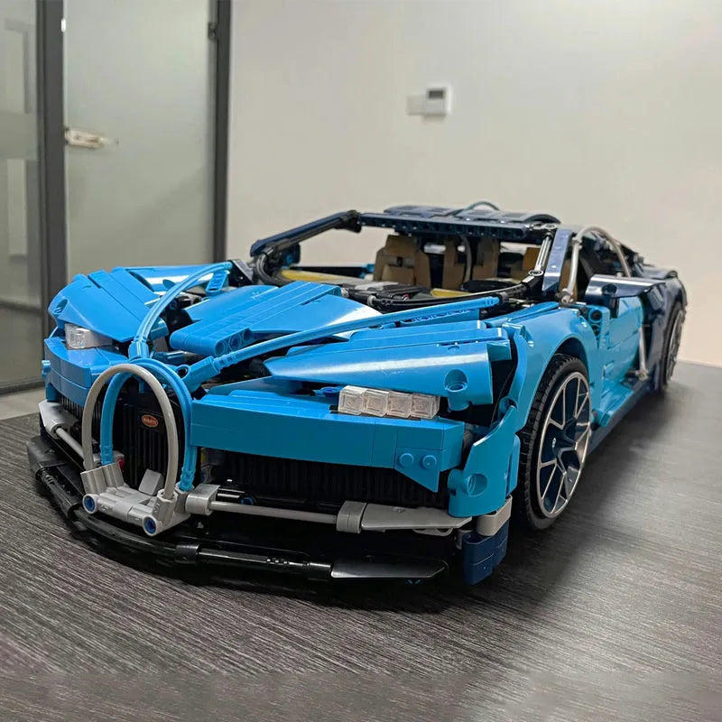 Blue LEGO Technic Bugatti Chiron Racing Car model in Tech MOC Bricks Toys