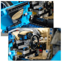 Thumbnail for Partially assembled blue and tan LEGO Technic Bugatti Chiron Racing Car with gears