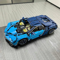 Thumbnail for Blue and black LEGO Technic Bugatti Chiron Racing Car model showcasing intricate design