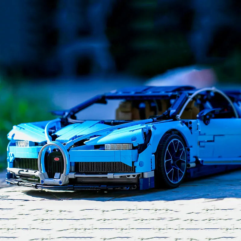 LEGO model of a blue Bugatti Chiron Racing Car in Tech MOC Bricks Toys collection