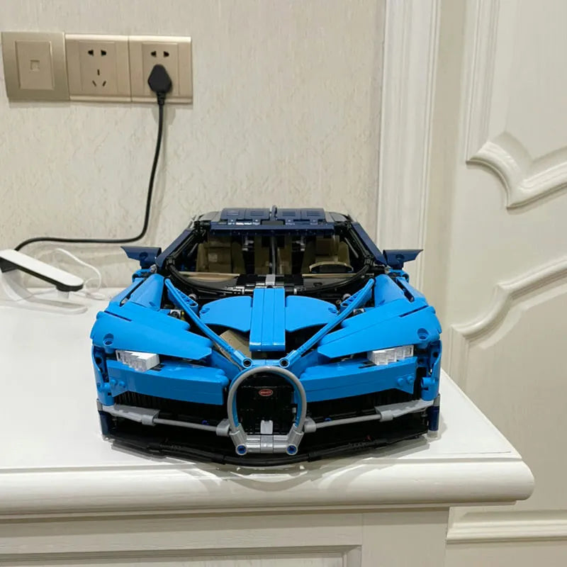 Blue LEGO Bugatti sports car model from Tech MOC Bugatti Chiron Racing Car Bricks Toys