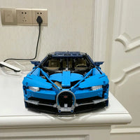 Thumbnail for Blue LEGO Bugatti sports car model from Tech MOC Bugatti Chiron Racing Car Bricks Toys