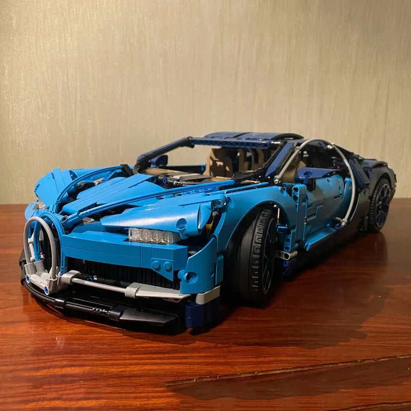 Blue LEGO Technic Bugatti Chiron Racing Car model in Tech MOC Bricks Toys collection
