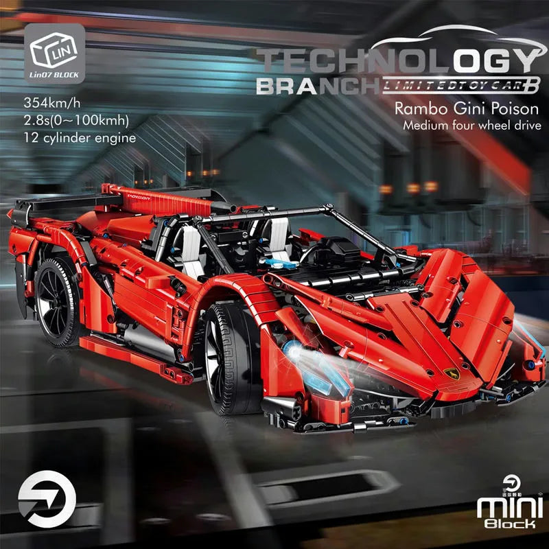 Building Blocks Tech MOC Lambo Veneno Roadster Racing Car MINI Bricks Toy - 2