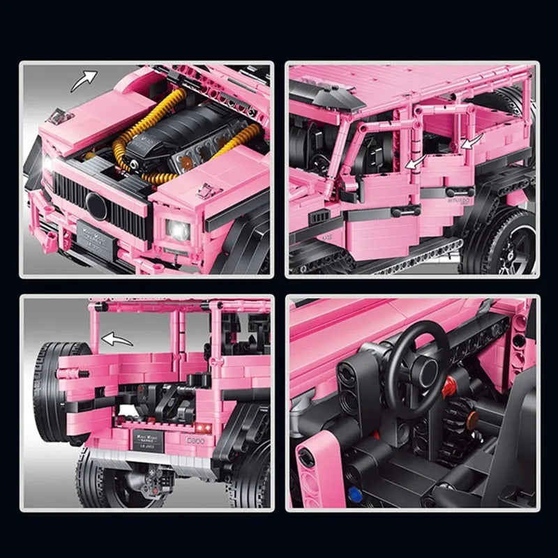 Building Blocks MOC Tech RC Off - Road Pink King Kong Barbie SUV Car Bricks Toy - 5