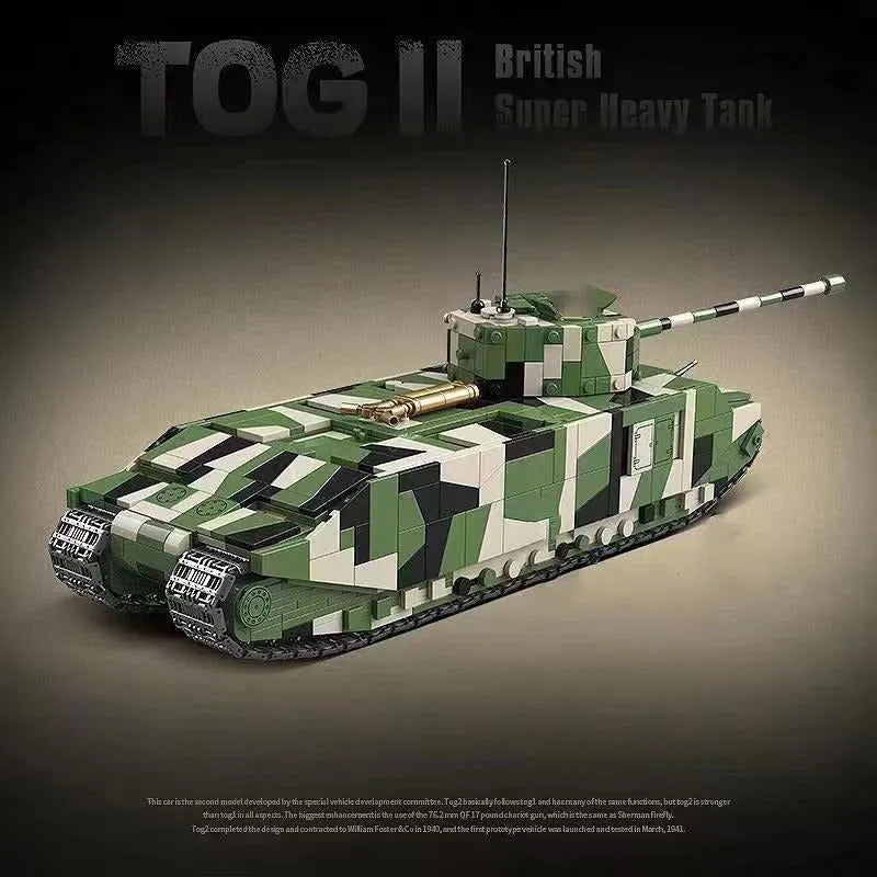 Building Blocks MOC WW2 UK TOG II Heavy Tank Bricks Toys Construction Set Toys - 7