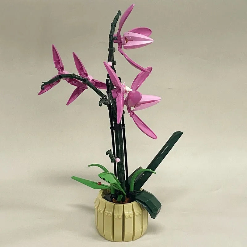 Building Blocks Creator Flower Plant MOC Pot Cold Orchid Bricks Toys - 8