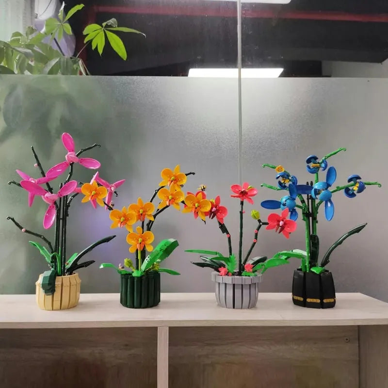 Building Blocks Creator Flower Plant MOC Pot Cold Orchid Bricks Toys - 4