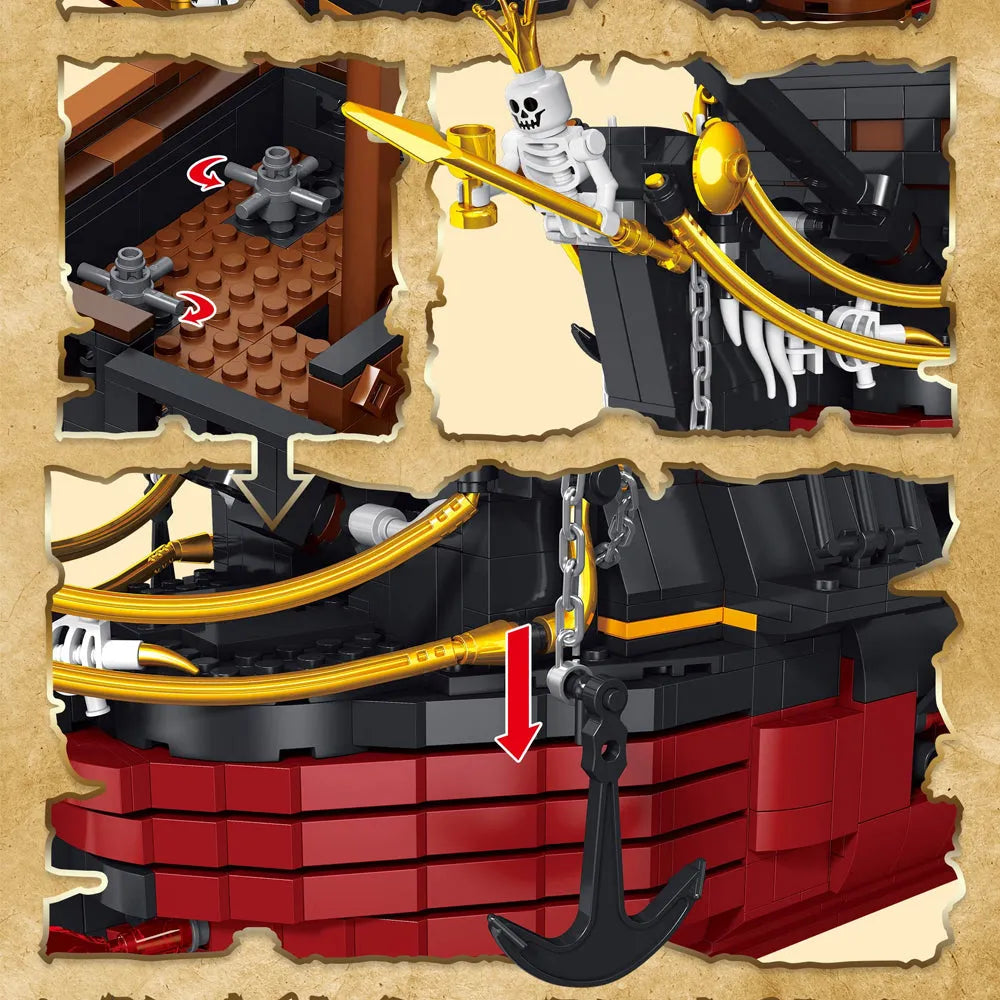 Building Blocks MOC 6002 Pirates Of Caribbean Queen Anne’s Revenge Ship Kids Toys - 9