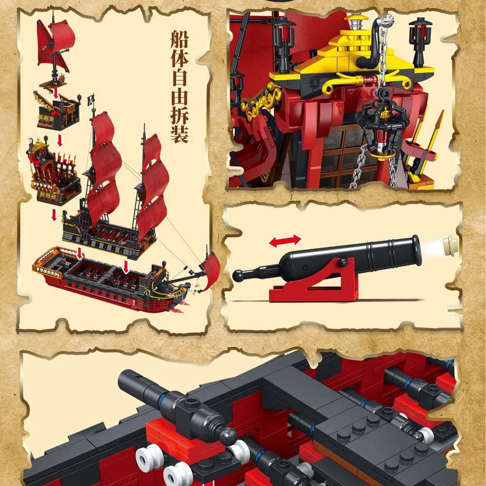 Building Blocks MOC 6002 Pirates Of Caribbean Queen Anne’s Revenge Ship Kids Toys - 10