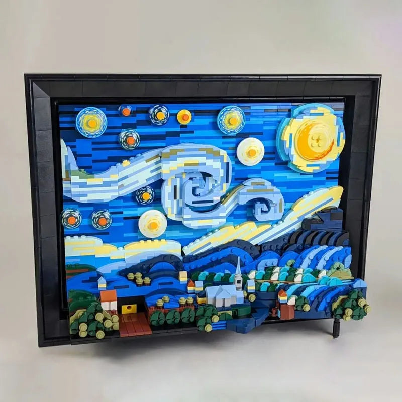 Building Blocks MOC Art Idea Famous Picture Paint Starry Night Bricks Toys - 4