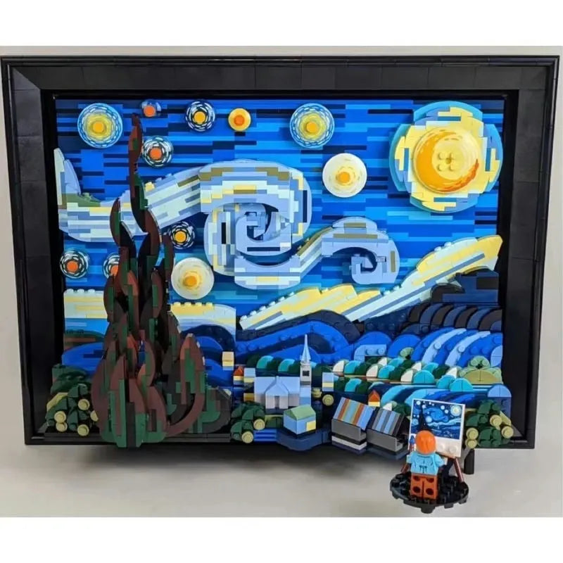 Building Blocks MOC Art Idea Famous Picture Paint Starry Night Bricks Toys - 6