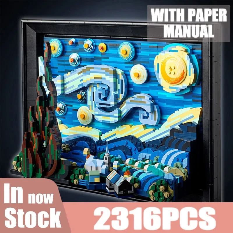 Building Blocks MOC Art Idea Famous Picture Paint Starry Night Bricks Toys - 11