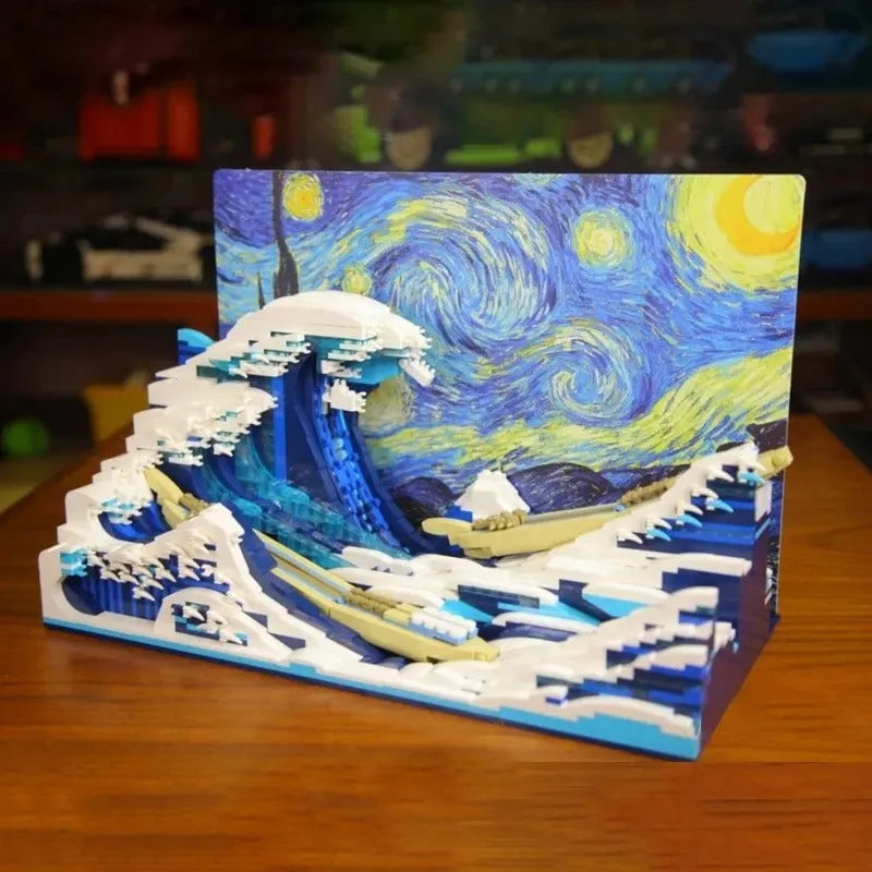 Building Blocks MOC Art Mosaic Great Kanagawa Wave Bricks Toys - 7
