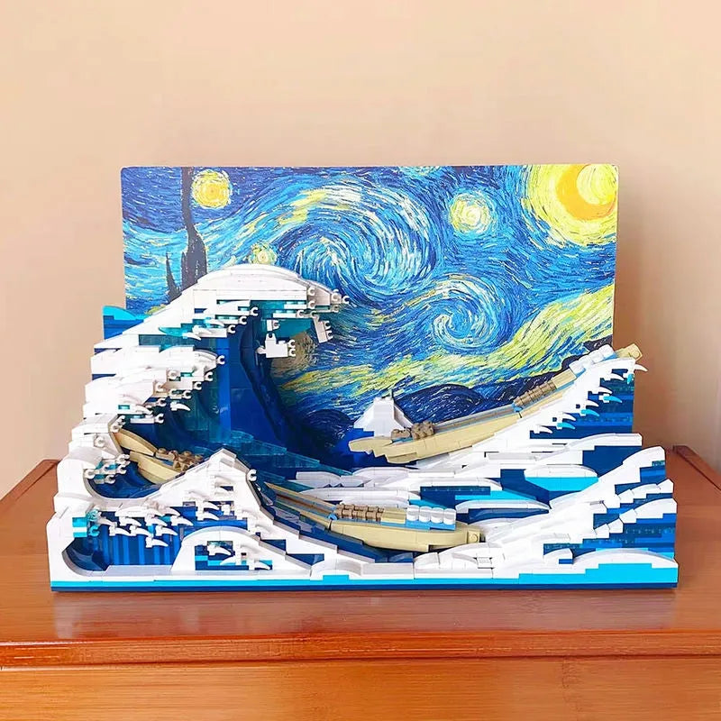 Building Blocks MOC Art Mosaic Great Kanagawa Wave Bricks Toys - 3