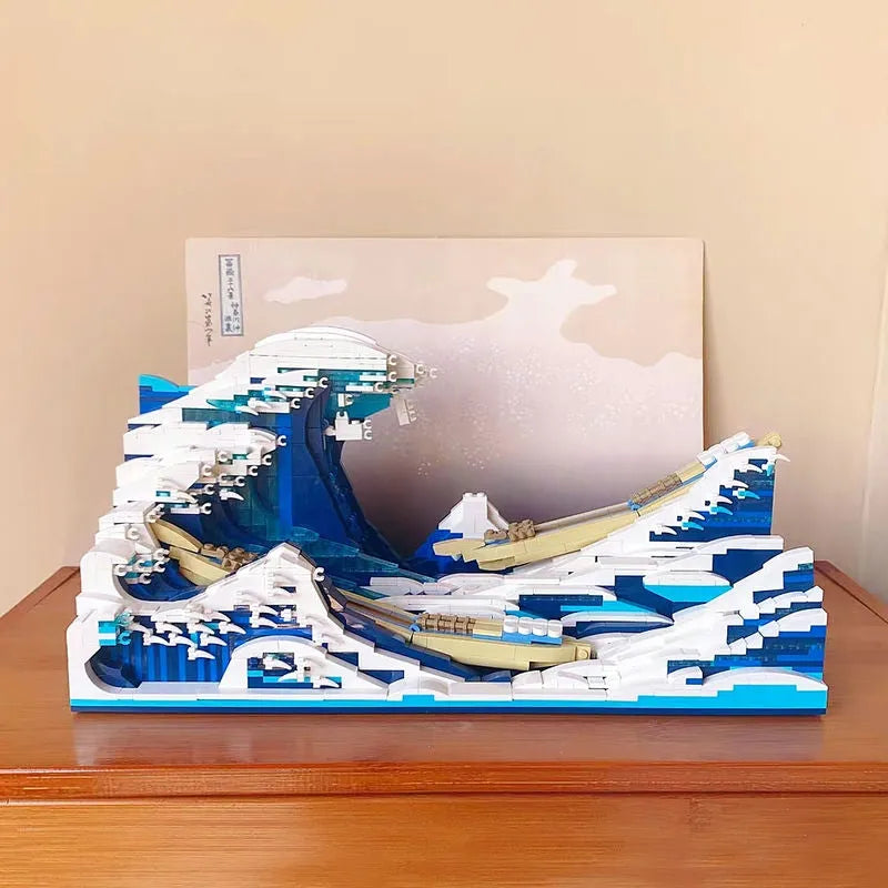 Building Blocks MOC Art Mosaic Great Kanagawa Wave Bricks Toys - 4