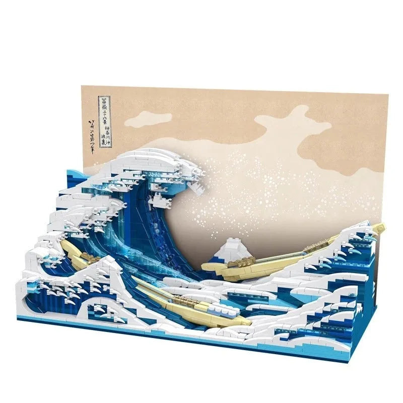 Building Blocks MOC Art Mosaic Great Kanagawa Wave Bricks Toys - 1