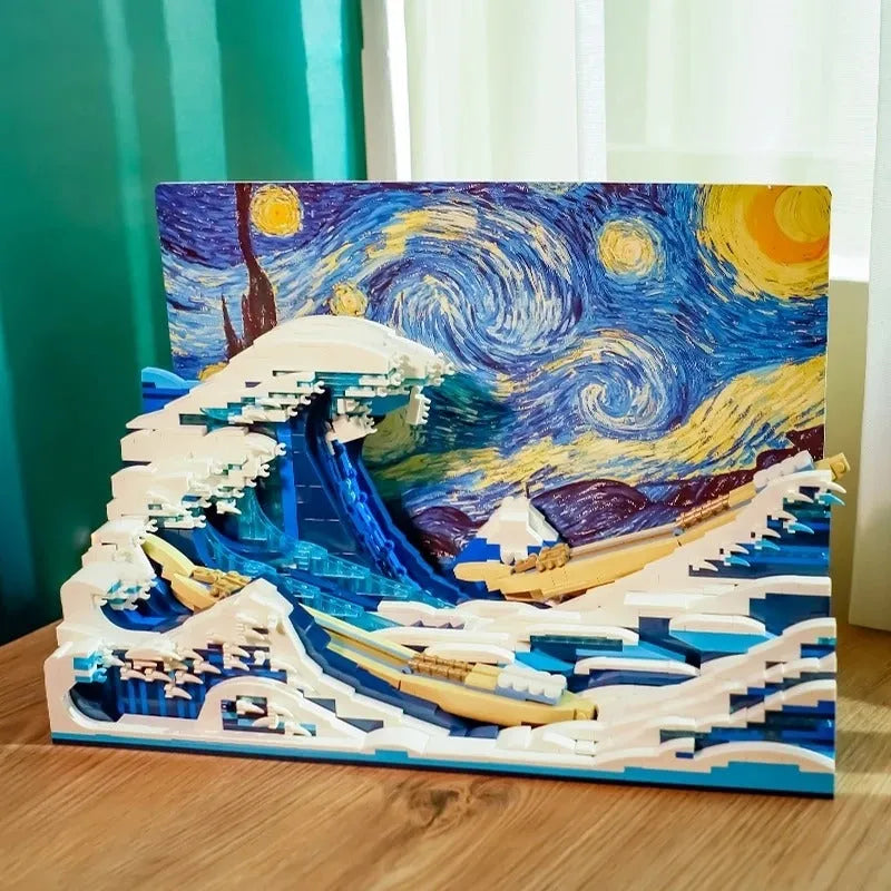Building Blocks MOC Art Mosaic Great Kanagawa Wave Bricks Toys - 6